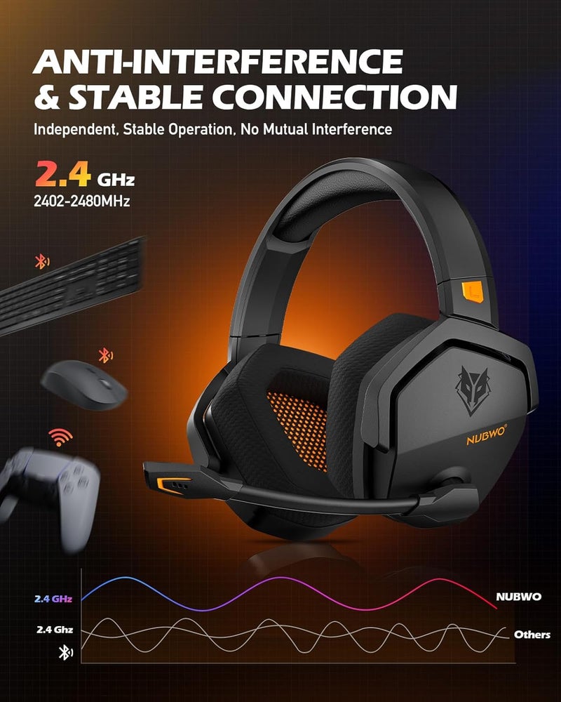 نوبو سماعة ألعاب لاسلكية G06 لأجهزة PS4 وPS5 والكمبيوتر، سماعة ألعاب فوق الأذن مع ميكروفون عازلة للضوضاء، زمن انتقال فائق الانخفاض 2.4 جيجاهرتز، أغطية أذن إسفنجية ناعمة، وضع سلكي لأجهزة Xbox One وXbox Series X - Image 2