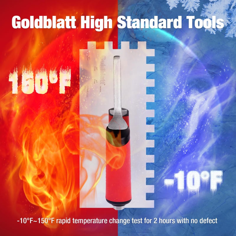 Goldblatt 1/2" Square Notch Trowel, Made of Premium Stainless Steel with Soft Grip Handle, Perfect Tool for Cement, Concrete, Masonry Tile Installation Work - Image 3