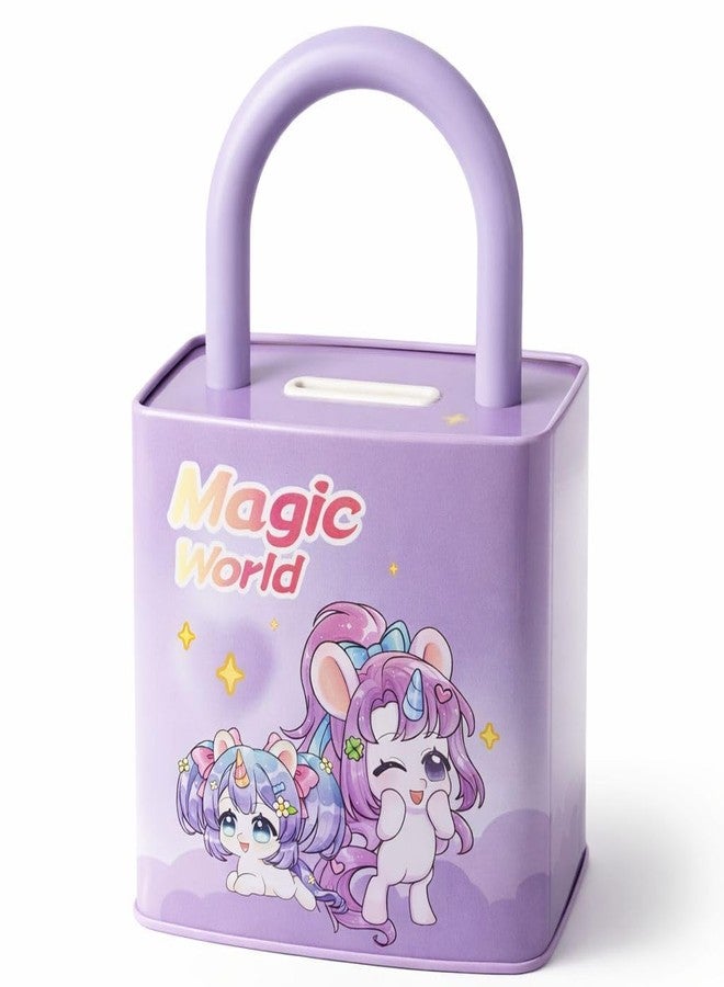 CHIRANSI Cute Cartoon Creative Portable Piggy Bank | Money Saving Box with Combination Lock | Mini Coin Bank Gifts for Boys and Girls, Best Return Gifts for Kids (Pack of 1) (Lock - Purple) - Image 1