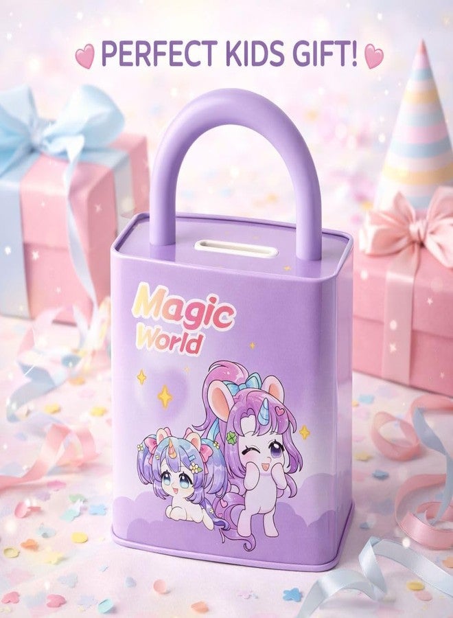 CHIRANSI Cute Cartoon Creative Portable Piggy Bank | Money Saving Box with Combination Lock | Mini Coin Bank Gifts for Boys and Girls, Best Return Gifts for Kids (Pack of 1) (Lock - Purple) - Image 4