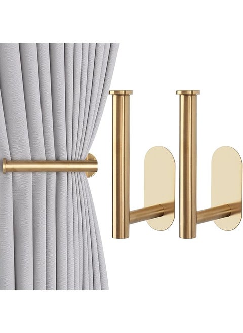 2 Pack Adhesive Curtain Holdbacks Curtain Tie Backs Curtain Holdbacks No Drill Curtain Pull Backs Adhesive Curtain Hooks Curtain Holders for Drapes (2, Gold)