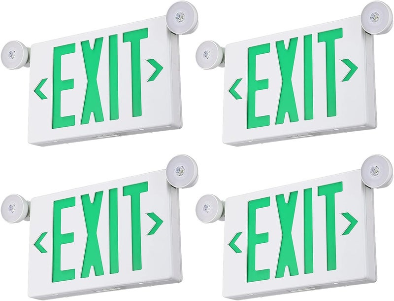 TORCHSTAR Green LED Exit Sign with Emergency Lights, UL 924, Emergency Exit Light with Battery Backup, Adjustable Heads, Fire Exit Sign with Lights, Double Face, AC 120/277V, Damp Location, Pack of 4 - Image 1