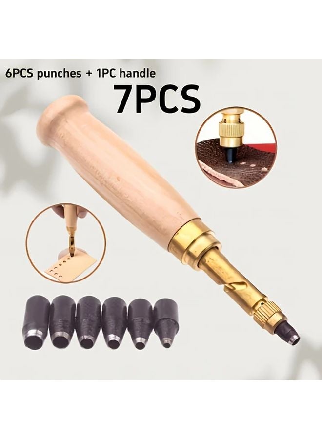 7pcs Manual Carbide Rotary Leather Puncher Set With Replaceable Silent Belt Precision Tool - Image 1