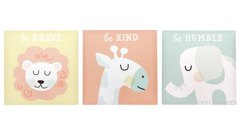 tiny ideas Pastel Animal Canvas Artwork Be Brave Be Kind Be Humble Gender Neutral Nursery Wall Dcor Gift For New And Expecting Parents Set of 3