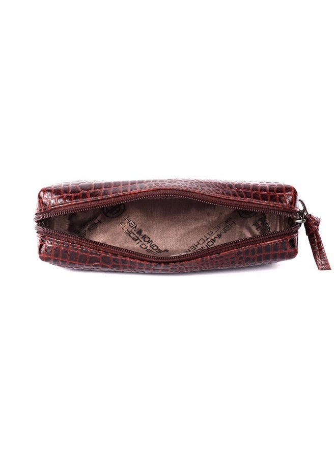 HAMMONDS FLYCATCHER - HAMMONDS FLYCATCHER Leather Utility Pouch - Multi-Use Genuine Leather Pencil Case, Cosmetic Pouch, Stationery Pouch, Coin, Makeup Brush Pouch for Women & Men - School & Office Organizer - Croc Brown - Image 1