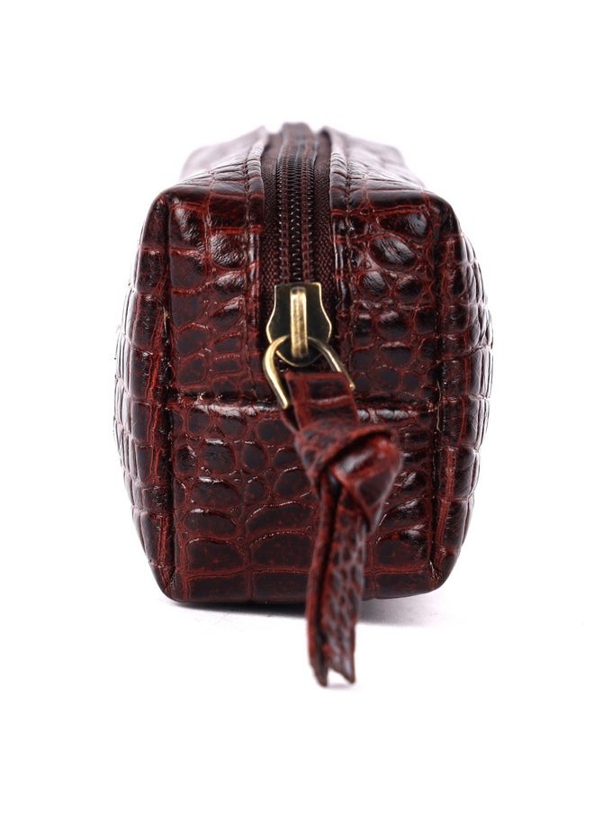 HAMMONDS FLYCATCHER - HAMMONDS FLYCATCHER Leather Utility Pouch - Multi-Use Genuine Leather Pencil Case, Cosmetic Pouch, Stationery Pouch, Coin, Makeup Brush Pouch for Women & Men - School & Office Organizer - Croc Brown - Image 1