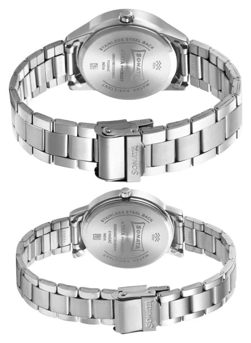 Sonata Unisex Analog Round Shape Metal Wrist Watch 71338164SM01 - 47 Mm