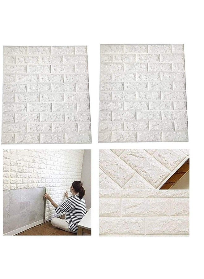 Lukzer (2 Pc) 3D Foam Brick Design Wall Stickers Panel Self Adhesive Peel & Stick Wallpaper for DIY Wall Home Décor (Thickness 8MM, White, 70 X 77 cm) - Image 1