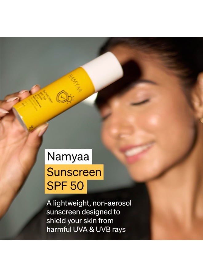 Namyaa Sunscreen Spray SPF50 For Sun Protection Against UVA/UVB With PA+++ (50ml) | Water Resistant & Non-Aerosol Sunscreen Spray Long-lasting Protection for All Skin Types | No White Cast | Light weight & Invisible | Pack of 1 - Image 2