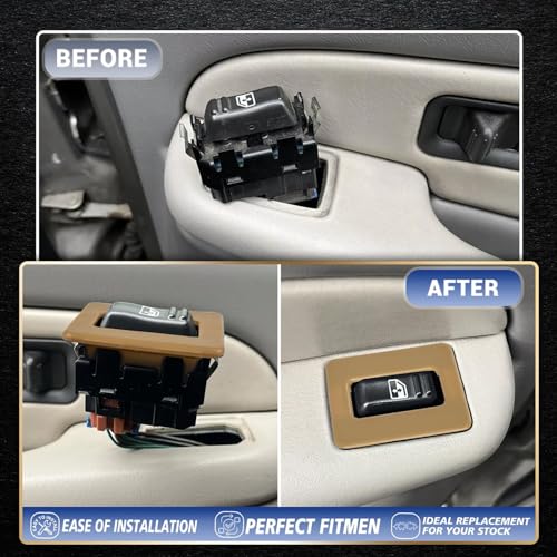 OICCTBF Rear Power Window Switch Trim Repair Fix,Driver Passenger Side Window Repair Button Cap Cover Replace for Escalade for Avalanche for Silverado for Tahoe for Sierra for Yukon 2000-2002(Beige) - Image 2