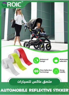 GROIC 3 لفات شريط عاكس للسيارة، شريط تحذيري عاكس مقاوم للماء للاستخدام الخارجي، شريط عاكس، ملصقات أمان ليلية، فضي، أحمر، أصفر  - Image 4