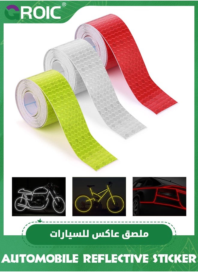 GROIC 3 Rolls Car Reflective Tape,Outdoor Waterproof Reflective Warning Tape Reflector Tape Night Safety Stickers Silver, Red, Yellow Reflective Tape  - Image 1