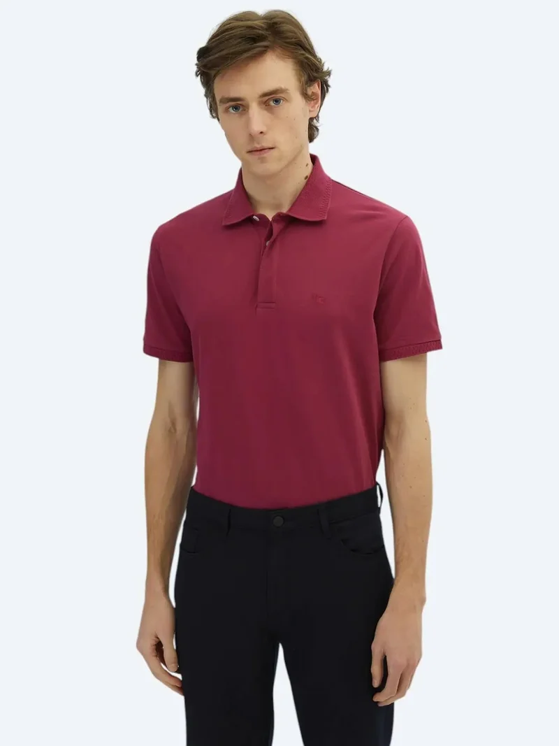 كيب تيشيرت قطني 100% بلون البرقوق، بياقة بولو سادة