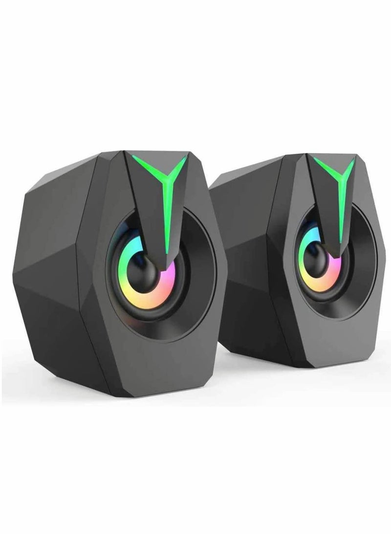 USB Powered 2.0 Channel PC Speakers with RGB LED Lights and Stereo Bass for Desktop Use - Image 1