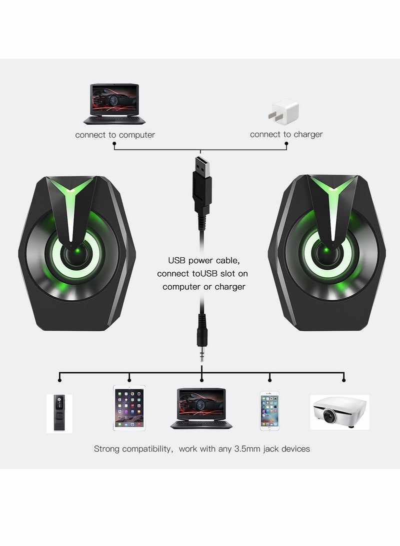 USB Powered 2.0 Channel PC Speakers with RGB LED Lights and Stereo Bass for Desktop Use - Image 5
