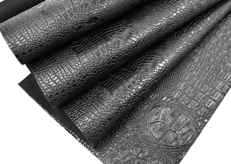 Bobeey Faux Alligator Leather Crocodile Skin Fabric Alligator Skin Fake Leather Crocodile Fabric Black - Image 2