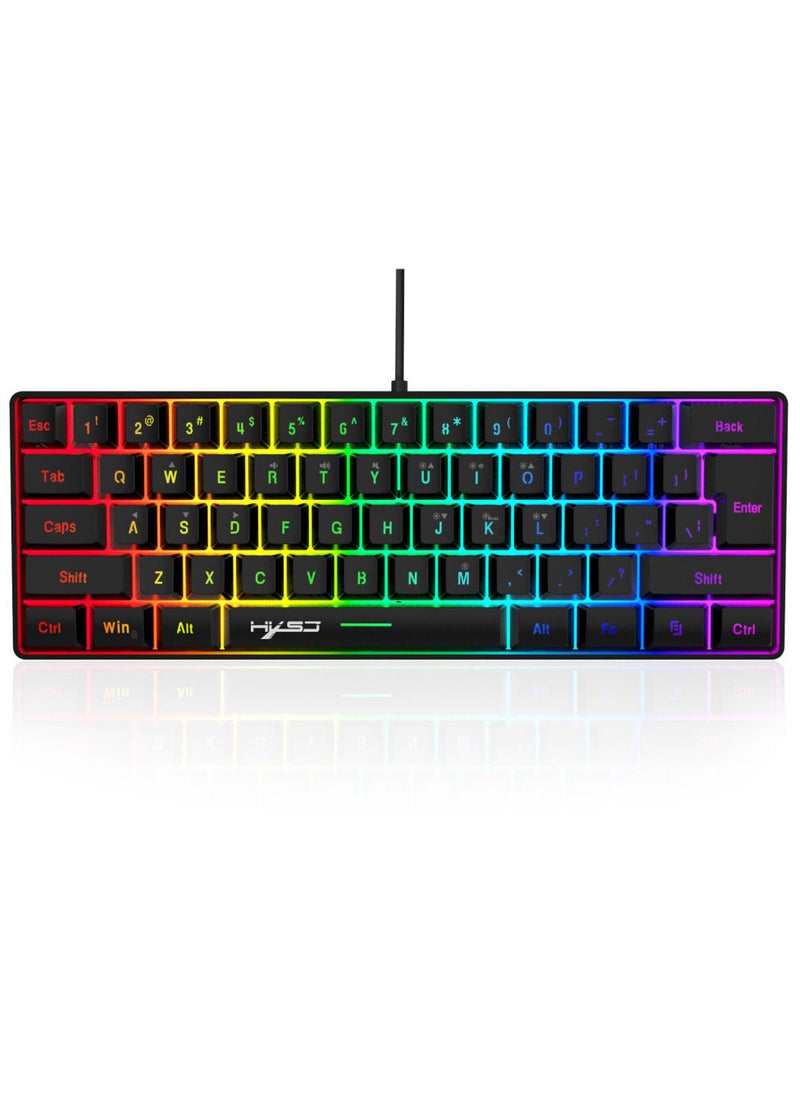 HXSJ - Wired Gaming Keyboard RGB Streamer Wired Keyboard 61-key Gaming Keyboard for Game/Office Black - Image 1