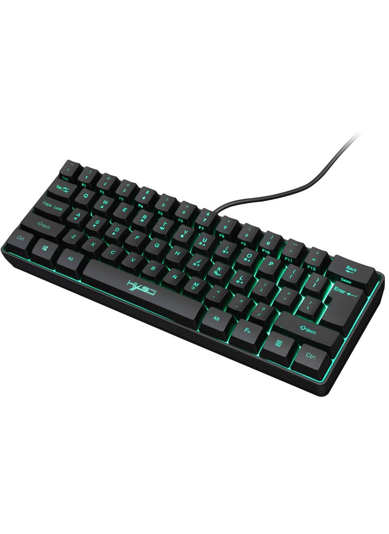HXSJ - Wired Gaming Keyboard RGB Streamer Wired Keyboard 61-key Gaming Keyboard for Game/Office Black - Image 1
