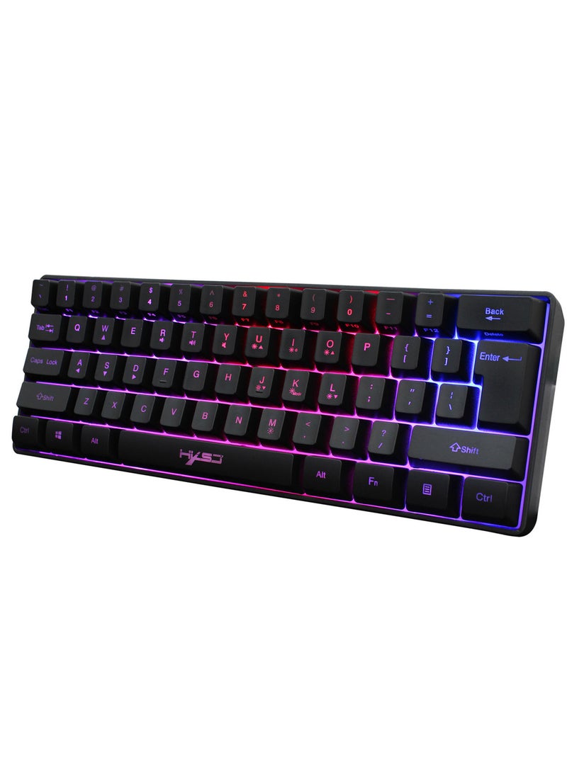 HXSJ - Wired Gaming Keyboard RGB Streamer Wired Keyboard 61-key Gaming Keyboard for Game/Office Black - Image 1