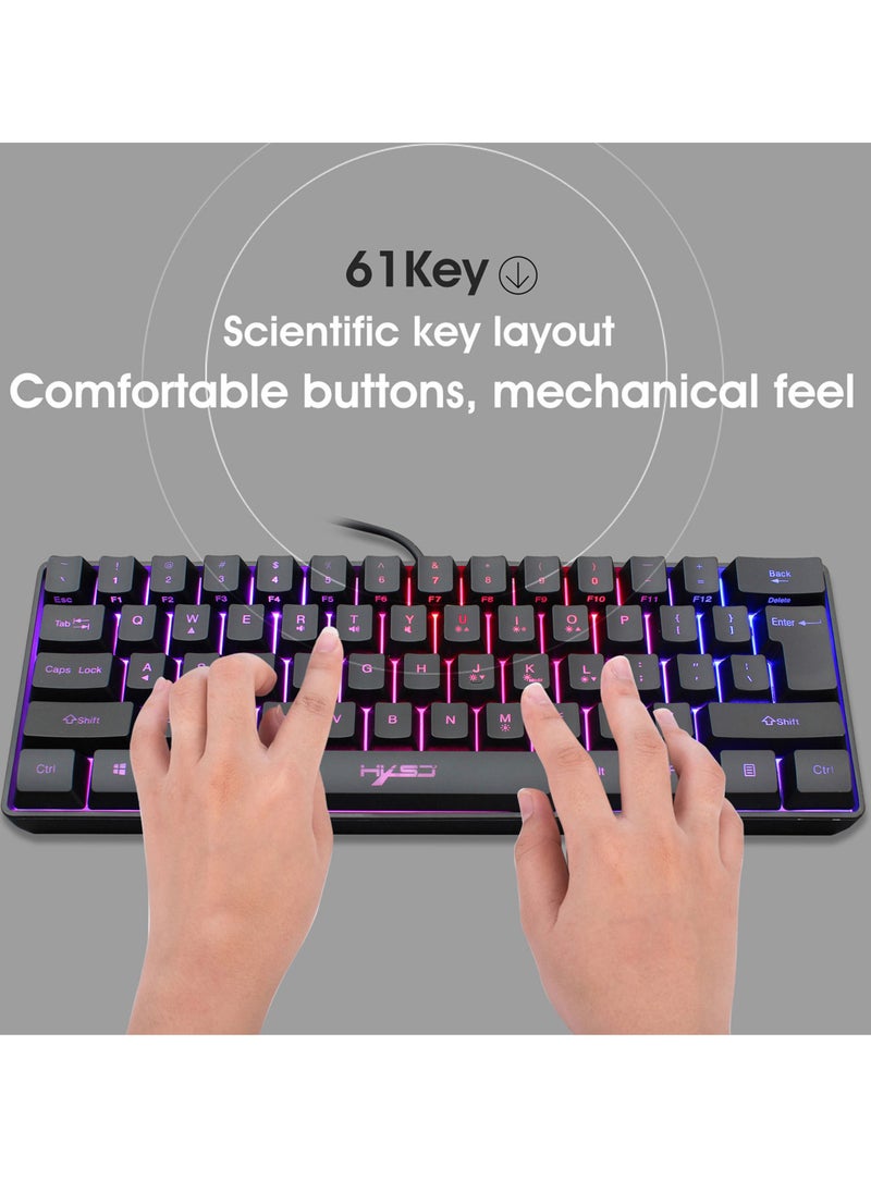 HXSJ - Wired Gaming Keyboard RGB Streamer Wired Keyboard 61-key Gaming Keyboard for Game/Office Black - Image 1
