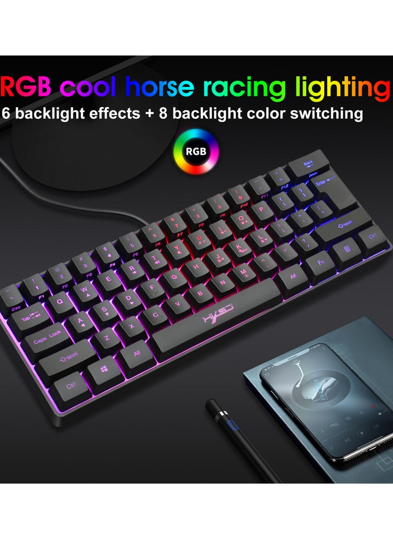 HXSJ - Wired Gaming Keyboard RGB Streamer Wired Keyboard 61-key Gaming Keyboard for Game/Office Black - Image 1
