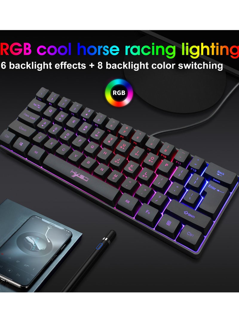HXSJ - Wired Gaming Keyboard RGB Streamer Wired Keyboard 61-key Gaming Keyboard for Game/Office Black - Image 1