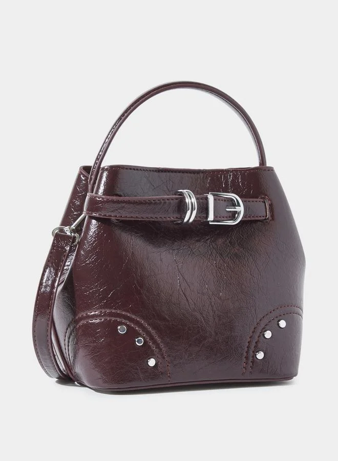 Styli Coffee Brown Patent Crossbody Bag with Pouch