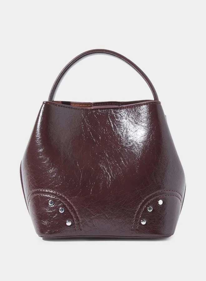 Styli Coffee Brown Patent Crossbody Bag with Pouch