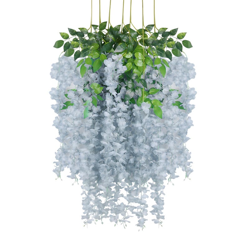 Luerbi 12 Pack Grey Wisteria Hanging Flowers Garland  3.77 Feet Grey Artificial Wisteria Flower Vines  Fake Grey Wisteria  Grey Flower Vines for Backdrop  Grey Trailing Flower  Hanging Flower Decor - Image 1