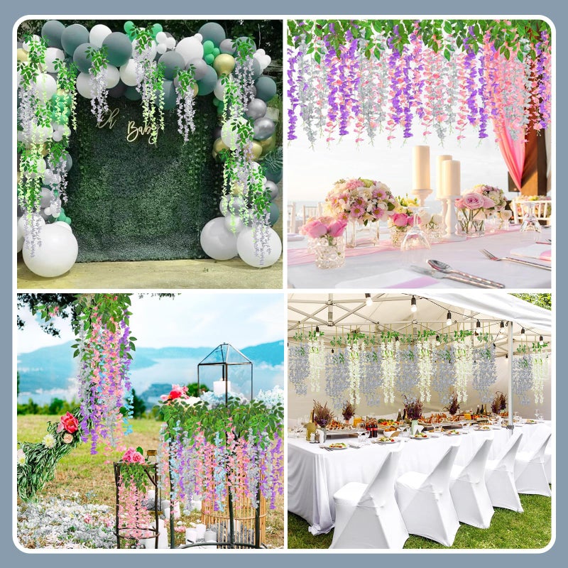 Luerbi 12 Pack Grey Wisteria Hanging Flowers Garland  3.77 Feet Grey Artificial Wisteria Flower Vines  Fake Grey Wisteria  Grey Flower Vines for Backdrop  Grey Trailing Flower  Hanging Flower Decor - Image 3