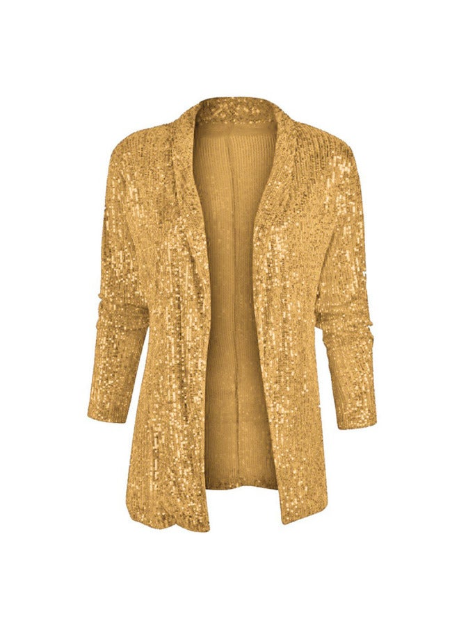 Spring New European And American Fashion Sequined Long-sleeve Elegant Mid-length Blazer With Turn-down Collar