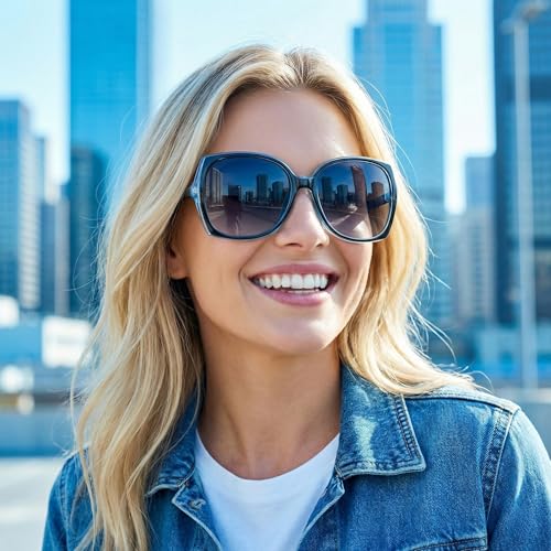 The Fresh Women's Oversized Square Jackie O Cat Eye Hybrid Butterfly Fashion Sunglasses - Exquisite Packaging (727703-Crystal blue/Black paint, Gradient Grey) - Image 3