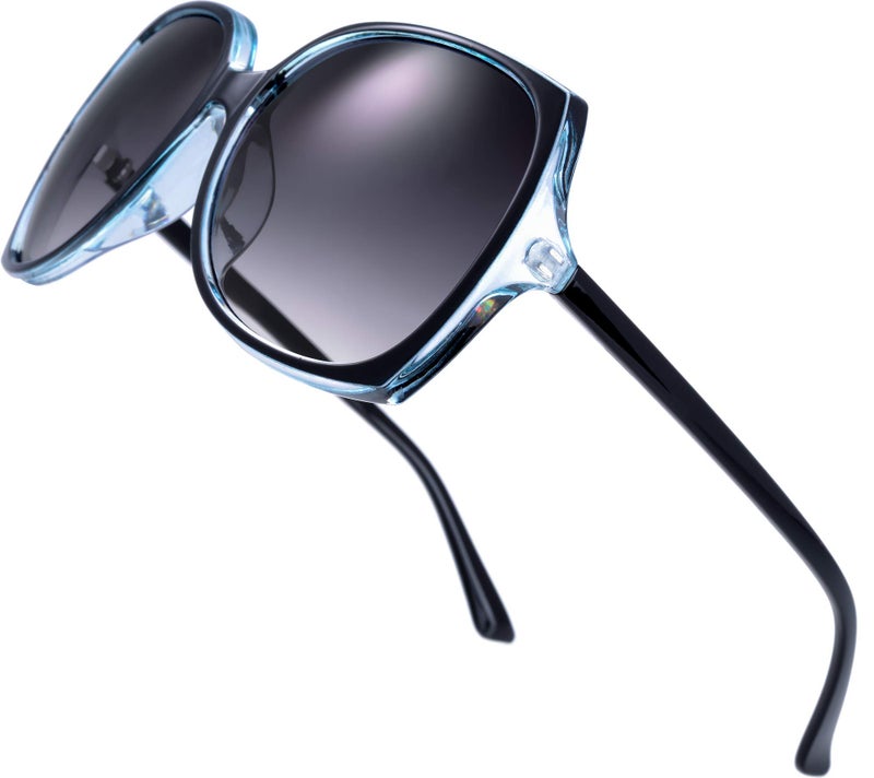 The Fresh Women's Oversized Square Jackie O Cat Eye Hybrid Butterfly Fashion Sunglasses - Exquisite Packaging (727703-Crystal blue/Black paint, Gradient Grey) - Image 5