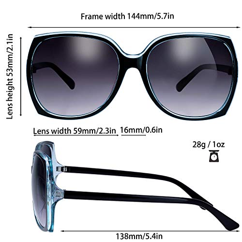 The Fresh Women's Oversized Square Jackie O Cat Eye Hybrid Butterfly Fashion Sunglasses - Exquisite Packaging (727703-Crystal blue/Black paint, Gradient Grey) - Image 2