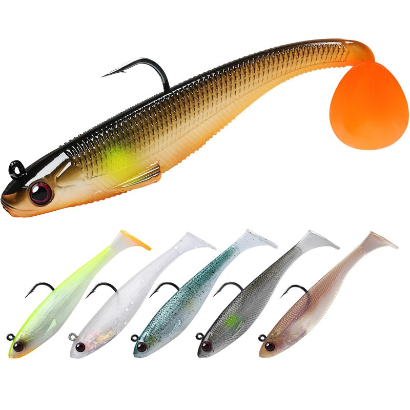 TRUSCEND Fishing Lures for Bass Trout Jighead Lures Paddle Tail Swimbaits Soft Fishing Baits Freshwater Saltwater Jigging Bass Gear Fishing Gifts for Men - Image 1
