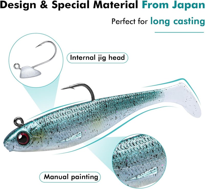 TRUSCEND Fishing Lures for Bass Trout Jighead Lures Paddle Tail Swimbaits Soft Fishing Baits Freshwater Saltwater Jigging Bass Gear Fishing Gifts for Men - Image 3