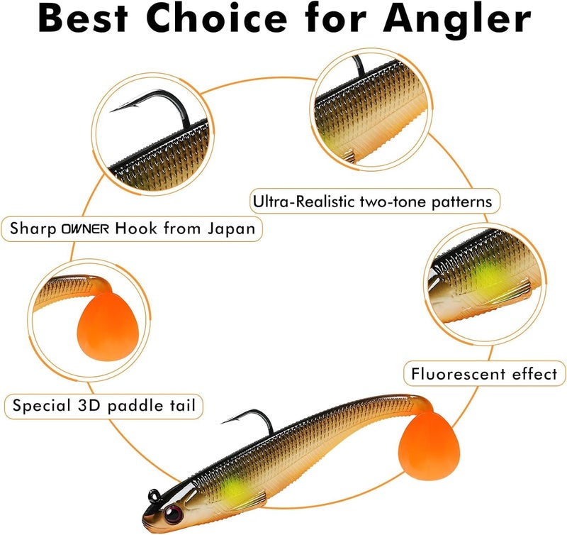 TRUSCEND Fishing Lures for Bass Trout Jighead Lures Paddle Tail Swimbaits Soft Fishing Baits Freshwater Saltwater Jigging Bass Gear Fishing Gifts for Men - Image 2