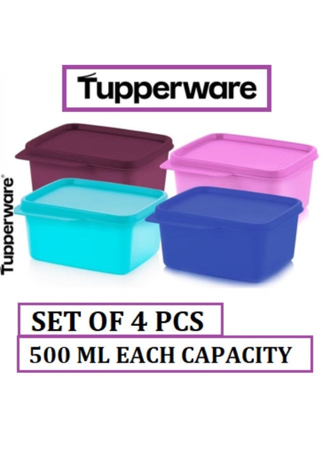 توبروير علبة تخزين مربعة للثلاجة والمطبخ والمكتب والمنزل من Tupperware سعة 500 مل، مجموعة من 4 قطع - نفس لون الصورة - Image 1
