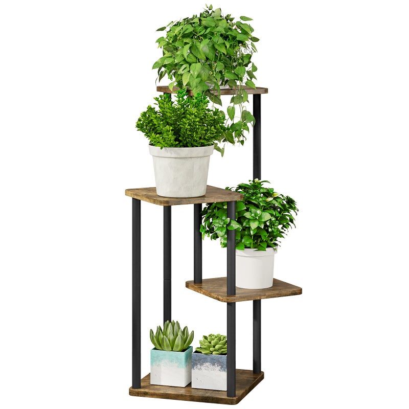 AZERPIAN Plant Stand 4 Tier Indoor Metal Flower Shelf for Multiple Plants Corner Tall Flower Holders for Patio Garden Living Room Balcony Bedroom, Black (4 Tier-Black) - Image 1
