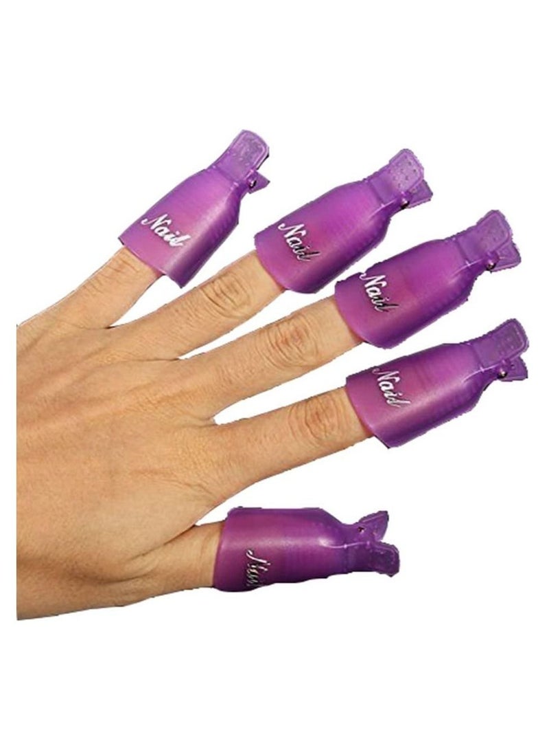 ORiTi 10PC Plastic Acrylic Nail Art Soak Off Cap Clip UV Gel Polish Remover Wrap Tool (PURPLE) - Image 1