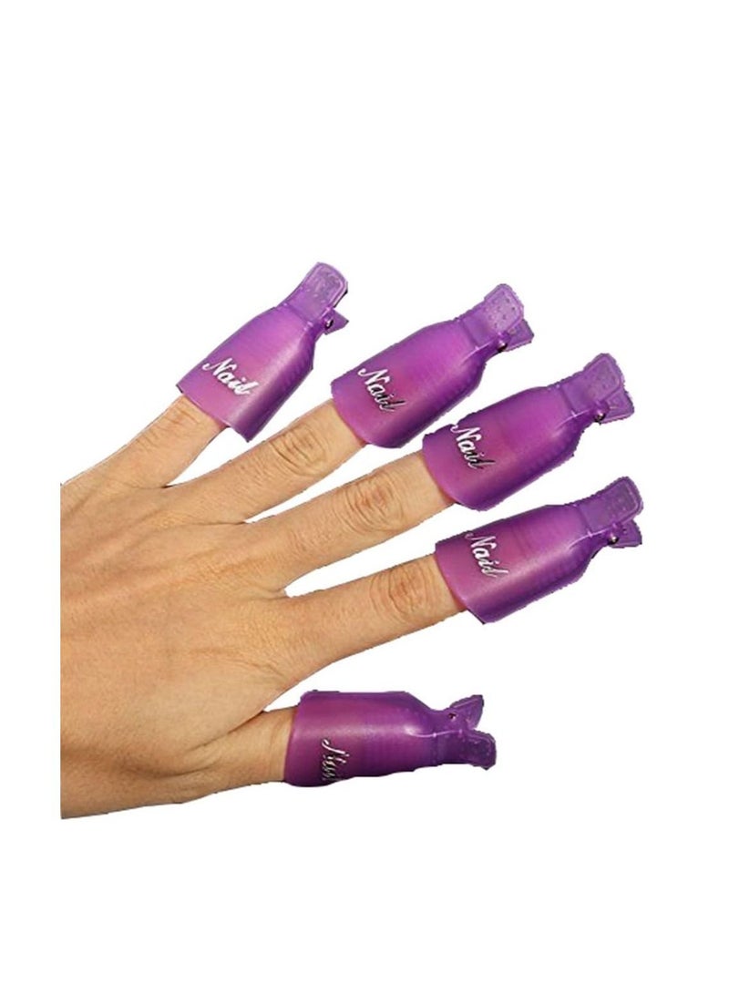 ORiTi 10PC Plastic Acrylic Nail Art Soak Off Cap Clip UV Gel Polish Remover Wrap Tool (PURPLE) - Image 2