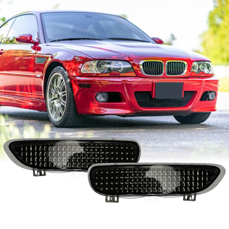 USR UNIQUE STYLE RACING USR 00-03 E46 3 Series 2 Door Side Marker Reflector – Front Bumper Side Reflector (Left + Right) Pair - Compatible with 2000-2003 BMW 3-Series Coupe and Convertible / 2001-2006 E46 M3 2D (SMOKE LENS) - Image 1