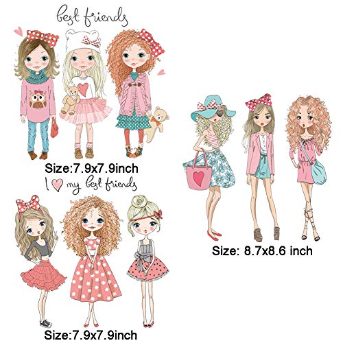 Lockban Hot Beautiful Girls Iron on Patches 3Pcs Legt Friends Fashion Girls Heat Transfer Stickers Decals for Girl Women T-Shirt Jeans Backpacks Families Clothing Hat DIY Applique - Image 5