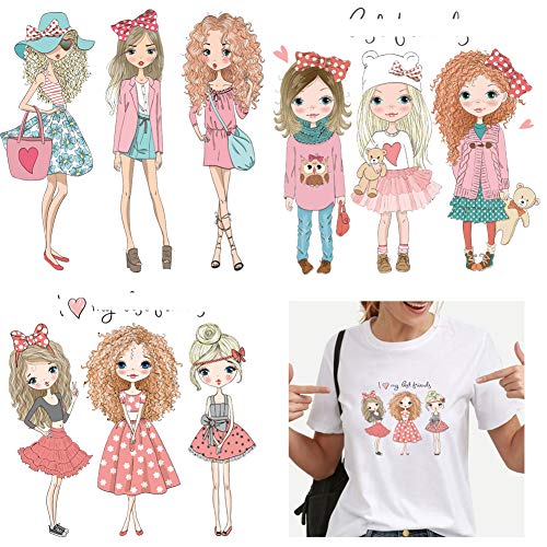 Lockban Hot Beautiful Girls Iron on Patches 3Pcs Legt Friends Fashion Girls Heat Transfer Stickers Decals for Girl Women T-Shirt Jeans Backpacks Families Clothing Hat DIY Applique - Image 1