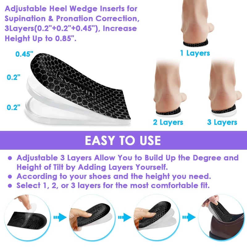 Svowin 3 Layers Adjustable Supination Overpronation Insoles, Anti-Slip Medial Lateral Heel Wedge Insoles for Foot Alignment, Knee Pain, Bow Legs, Osteoarthritis (Black, L: W 8-12/ M 7.5-14) - Image 4