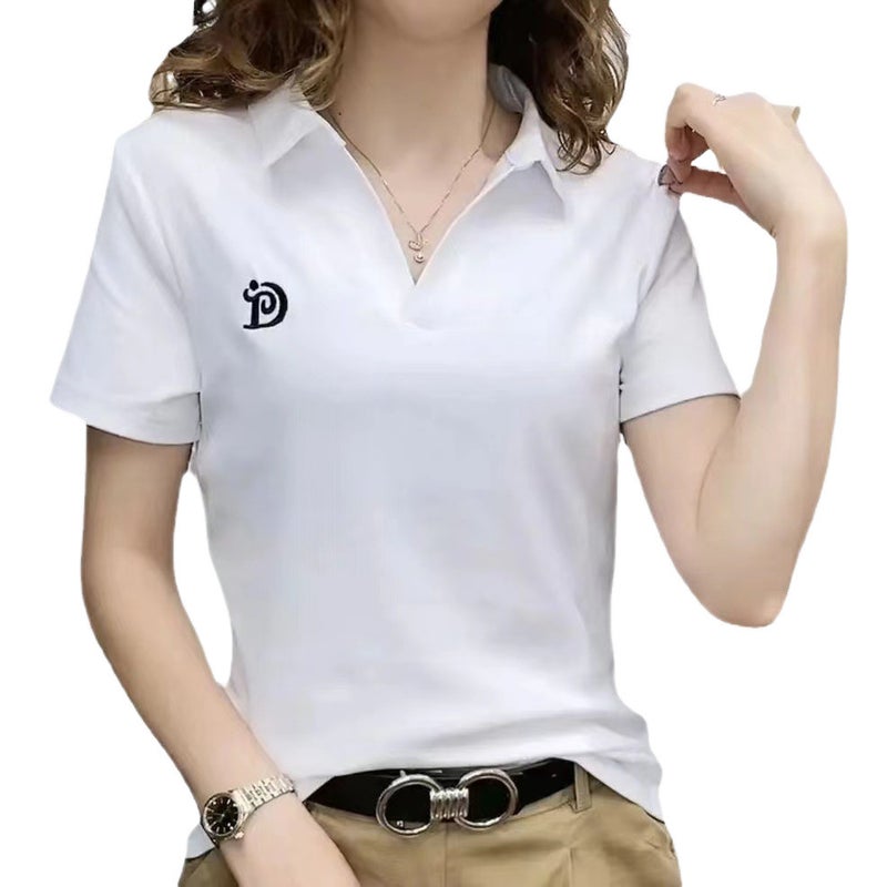 2023 Trendy Womens V-Neck Polo Tee Summer Casual Green  - Image 3