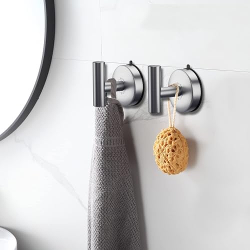 DGYB Large Suction Cup Hooks for Shower Set of 4 - Brushed Nickel Towel Hooks for Bathrooms - Stainless Steel Removable Wall Hooks - 15 Lb Heavy Duty Hanging - Image 2