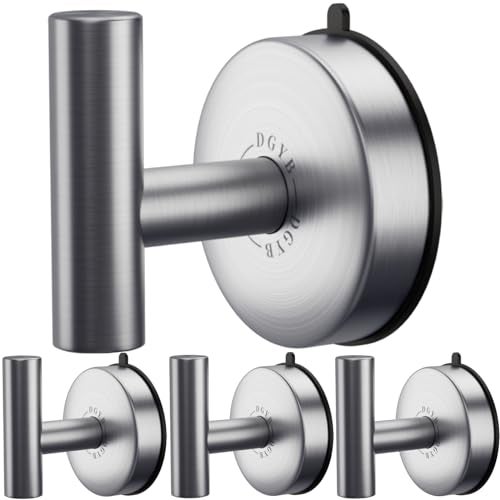 DGYB Large Suction Cup Hooks for Shower Set of 4 - Brushed Nickel Towel Hooks for Bathrooms - Stainless Steel Removable Wall Hooks - 15 Lb Heavy Duty Hanging - Image 1
