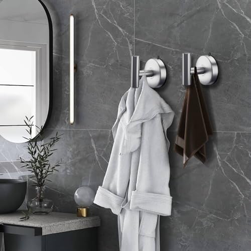 DGYB Large Suction Cup Hooks for Shower Set of 4 - Brushed Nickel Towel Hooks for Bathrooms - Stainless Steel Removable Wall Hooks - 15 Lb Heavy Duty Hanging - Image 3