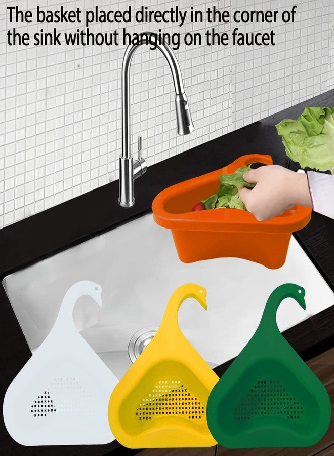 يو أوك لايت سلة تصريف حوض المطبخ على شكل بجعة، سلة تصريف على شكل بجعة لحوض المطبخ، رف تصريف متعدد الوظائف على شكل مثلث لفلتر الحوض وسلة تصريف الخضار والفواكه، 4 قطع - Image 5